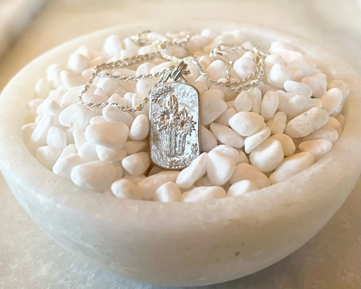 San Pedro ~ Huachuma Necklace w/ Gems - Sterling Silver