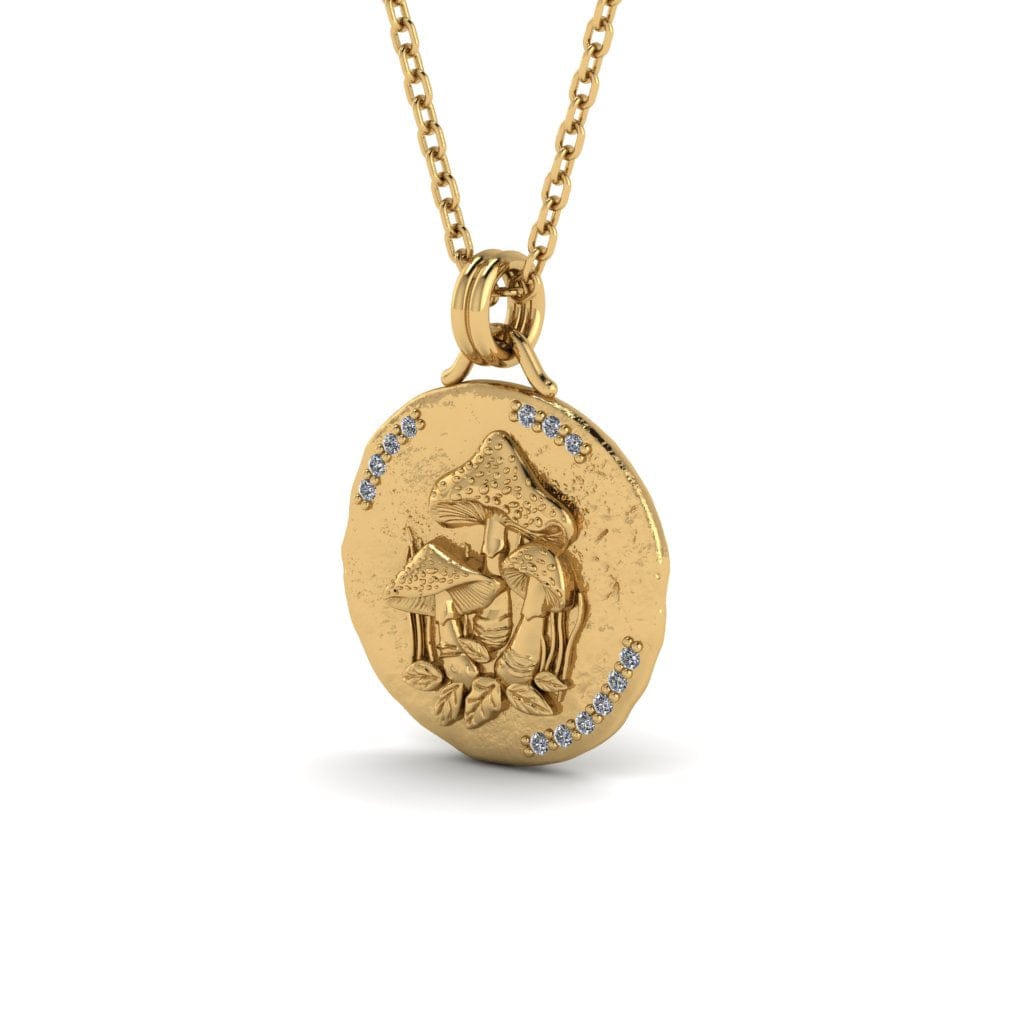 Magic Mushroom Necklace w/ Gems - 14k Gold