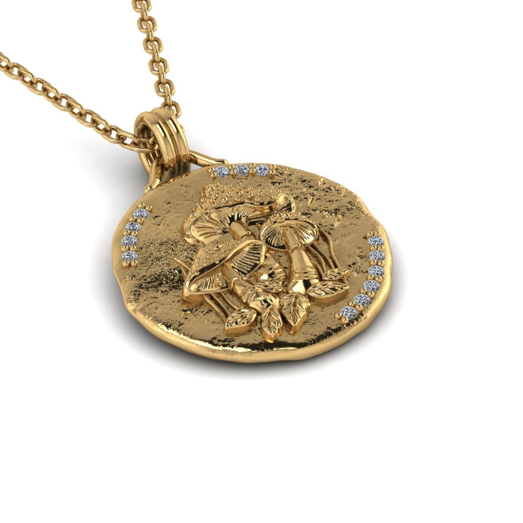 Magic Mushroom Necklace w/ Gems - 14k Gold